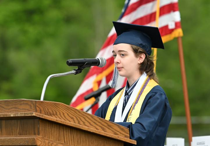 Franklin County Technical School Salutatorian Danielle Walker addresses those in attendance at graduation ceremonies in Montague on Thursday evening.