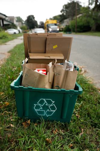 Recycling waiting to be picked up on West Street in Greenfield. Recycling waiting to be picked up on West Street in Greenfield.
