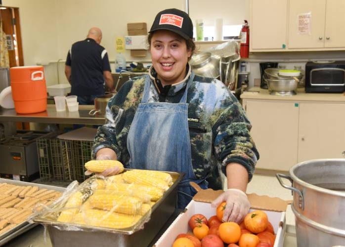 Valerie Hudson, executive director of the Franklin County Community Meals Program, works in the kitchen in the Second Congregational Church in Greenfield. Valerie Hudson, executive director of the Franklin County Community Meals Program, works in the kitchen in the Second Congregational Church in Greenfield.