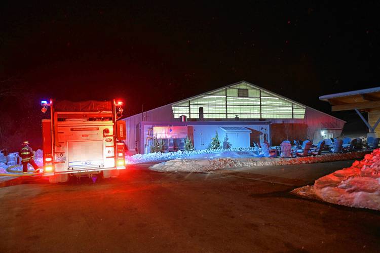 Several area fire departments responded to extinguish a fire at Northfield Mount Hermon School’s McCollum Hockey Arena in Gill on Wednesday evening. 