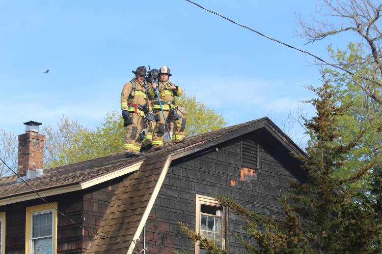 A fire at 88 Phillips St. in Greenfield damaged a home and garage Thursday evening. Firefighters knocked down the blaze in about 15 minutes, according to Greenfield Fire Chief Robert Strahan.