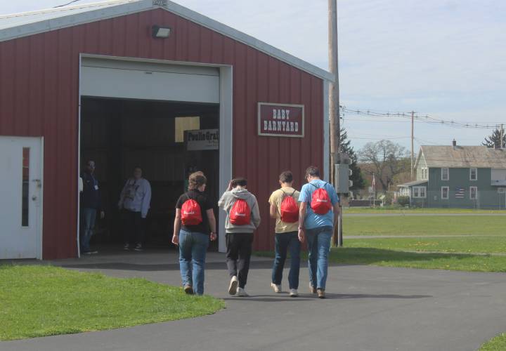 Students walk around the Franklin County Fairgrounds at the third Construction & Trades Careers Day earlier this month.