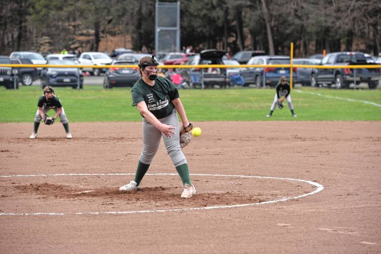 Gilmore and Farrell’s Rian Farrell pitches against Precision Driving on Saturday at Murphy Park. 