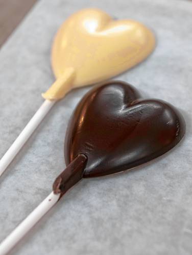 White and dark chocolate hearts at Richardson’s Candy Kitchen in Deerfield.