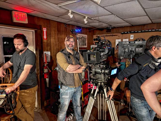 Wendell resident Brian Jones and Shutesbury resident Jordan Brooks co-wrote and co-directed “Thickly Settled,” a 23-minute short film shot in Wendell and Shutesbury earlier this month. The Shutesbury Athletic Club was one of the filming locations.