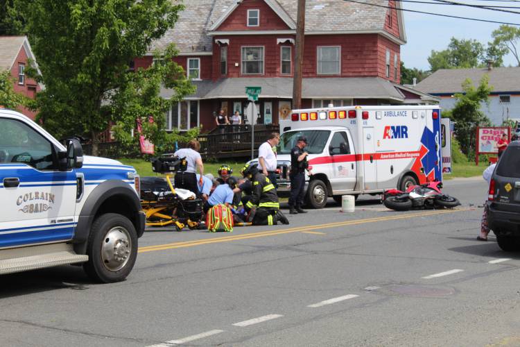 A motorcyclist in his mid-20s was transported to the hospital by helicopter Wednesday morning after he allegedly crashed his Honda motorcycle into an SUV on Federal Street.