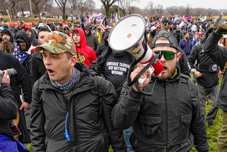 Proud Boys members march to the U.S. Capitol on Jan. 6, 2021. 