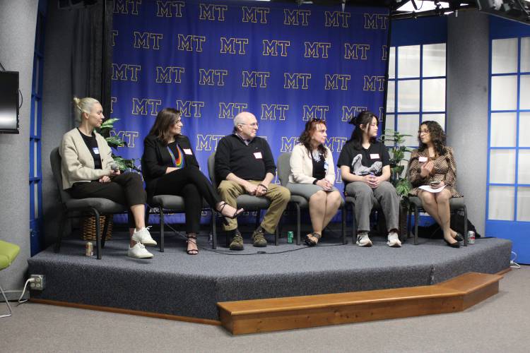 Panelists from left: Anastasia McWilliams, Ana Paula Schantz, Stewart “Buz” Eisenberg, Rosa Guerra and Norzin Wangmo. At right is moderator Amel Ahmed.