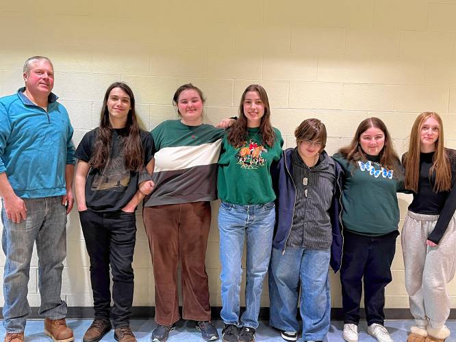 Greenfield High School Sustainability Club members aim to educate themselves and community members about issues related to conservation, climate, and the environment. From left: Club advisor and GHS teacher Kyle Bostrom, Parker Beauregard, Katharine Tully, Stella Verlander, Kam Richardson, Lyla Rockwood, Alice Wondolowski. Not pictured: Alex West, Nate Woodard. Greenfield High School Sustainability Club members aim to educate themselves and community members about issues related to conservation, climate, and the environment. From left: Club advisor and GHS teacher Kyle Bostrom, Parker Beauregard, Katharine Tully, Stella Verlander, Kam Richardson, Lyla Rockwood, Alice Wondolowski. Not pictured: Alex West, Nate Woodard.