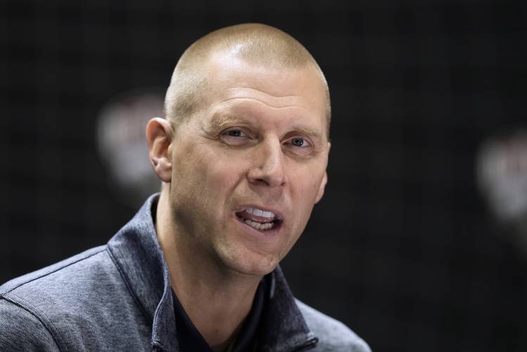 FILE - BYU coach Mark Pope speaks during the Big 12 men's college basketball media day Oct. 18, 2023, in Kansas City, Mo. Pope was negotiating with Kentucky to succeed John Calipari, multiple outlets reported Thursday night, April 11. Pope, who played for Kentucky's 1996 national championship team, was close to finalizing a deal, CBS Sports reported, citing anonymous sources. ESPN, also citing anonymous sources, also reported that an an agreement with Pope was expected. (AP...