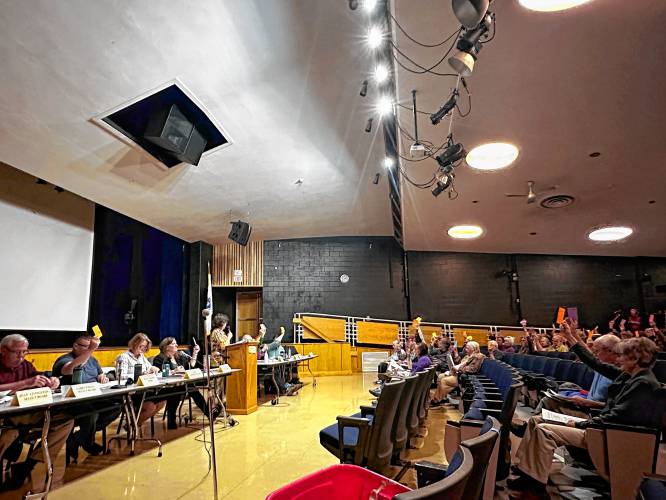 Buckland voters convene for Annual Town Meeting at Mohawk Trail Regional School on Saturday.