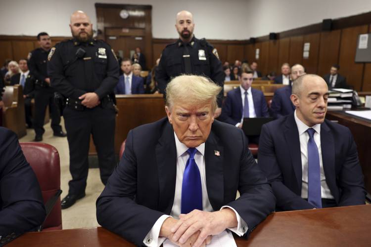 Former President Donald Trump appears at Manhattan criminal court during jury deliberations in his criminal hush money trial in New York, Thursday, May 30, 2024. (Michael M. Santiago/Pool Photo via AP)