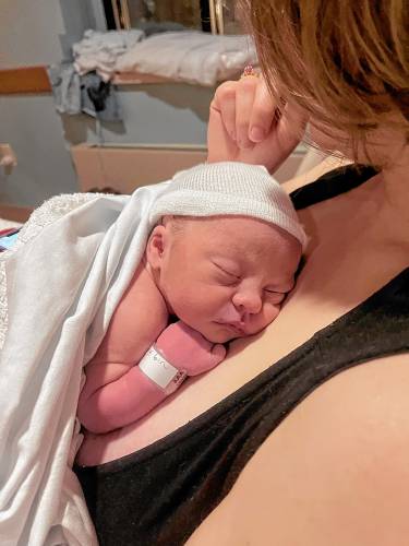 Greenfield couple Nate Cox and Agnes Coakley Cox welcomed Margaret Anne Cox to the world Thursday morning, ushering in Baystate Franklin Medical Center’s first baby of 2025.