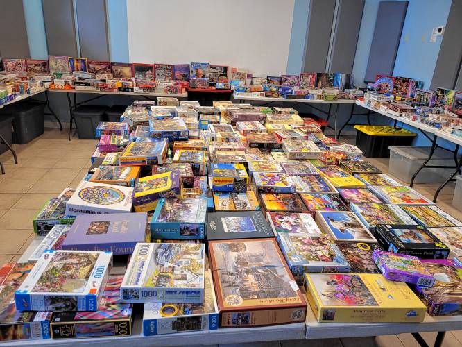 More than 400 puzzles in a range of sizes are available at Dickinson Memorial Library’s monthly puzzle swap.