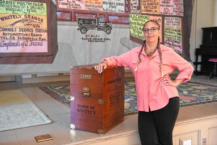 Whately Town Clerk Amy Lavallee with the town’s ballot box in Town Hall.