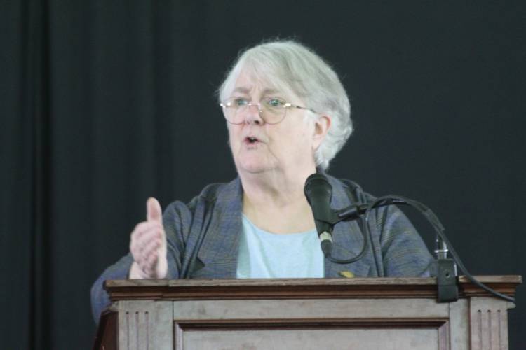 Community Action Pioneer Valley Executive Director Clare Higgins was the keynote speaker for the high school equivalency credential commencement ceremony Thursday afternoon at Greenfield Community College.