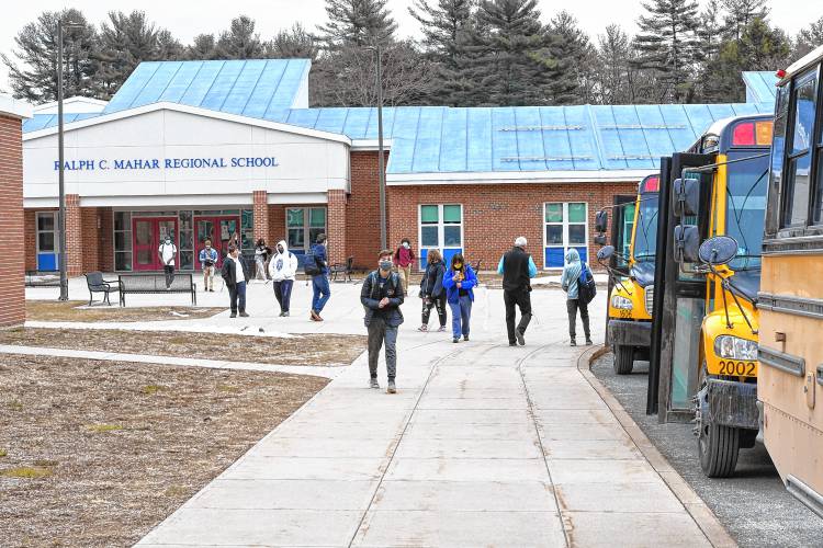Students leave school at Ralph C. Mahar Regional School in Orange. Students leave school at Ralph C. Mahar Regional School in Orange.