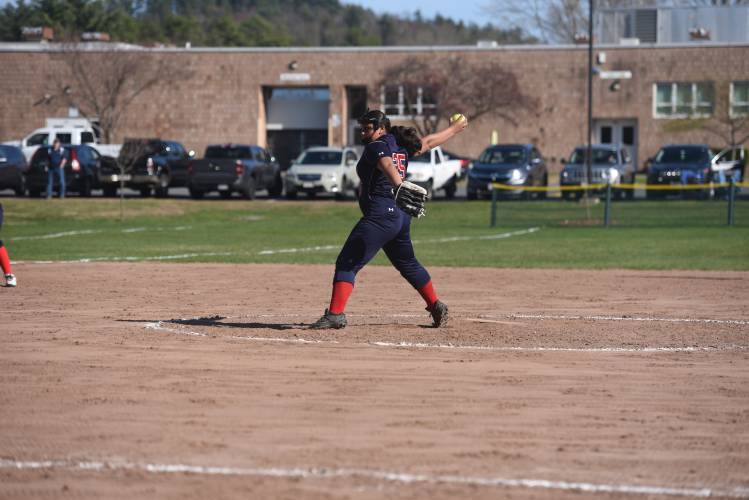 Mahar's Bella Burnett pitches against Franklin Tech on Wedneday in Turners. 