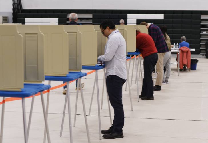 Residents vote in Greenfield’s 2023 election at Greenfield High School.