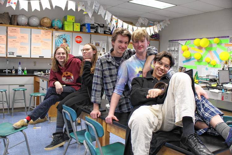 Frontier Regional School’s “As Schools Match Wits” team has launched a fundraiser to help them get to a national quiz bowl tournament in Illinois later this year. From left are members Isaac Ostendarp, Aisla Varnon, Mason Smith, Tyler Wolkowicz and Connor Mabius.