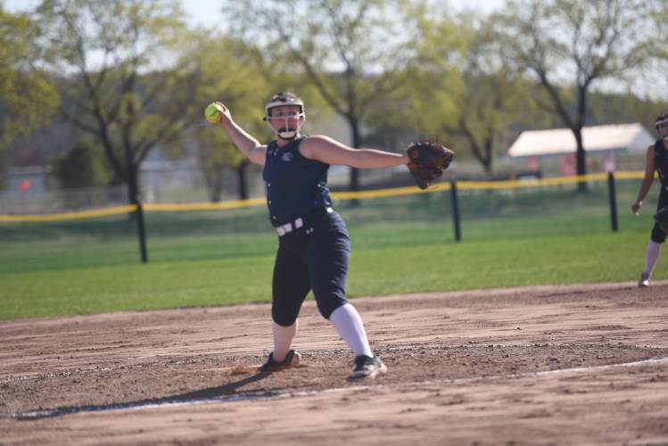 Franklin Tech's Brayleigh Burgh pitches against Mahar on Wednesday in Turners Falls. 