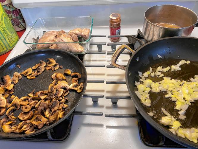 Almost ready to combine the ingredients for Chicken Paprika.
