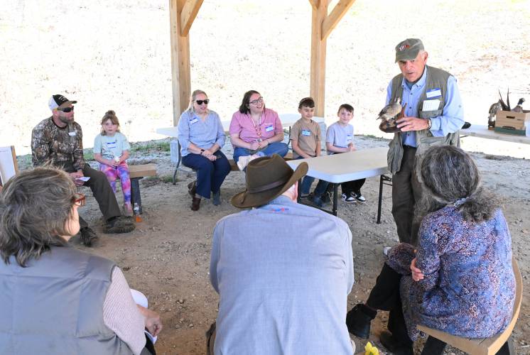 Ernie LeBlanc of the Athol Bird & Nature Club gives a talk about birds during a belated Earth Day celebration at Warwick Community School on April 30.