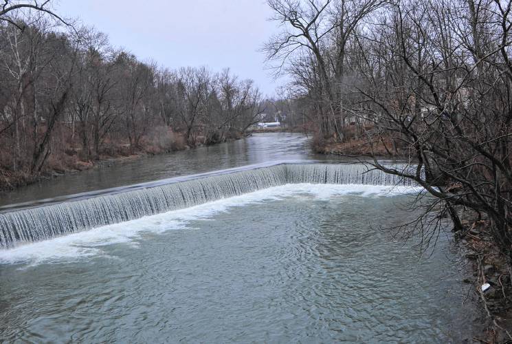 Wiley-Russell Dam on Green River as seen from Meridian Street in Greenfield. 