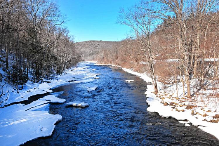 The semi-frozen Millers River in Erving.