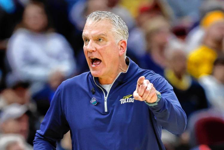 Toledo head coach Tod Kowalczyk argues a call against Kent State during the 2023 Mid-American Conference championship game last March. Toledo head coach Tod Kowalczyk argues a call against Kent State during the 2023 Mid-American Conference championship game last March.