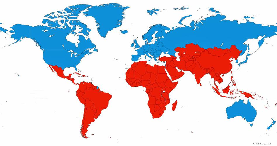 A chart from the United Nations Conference on Trade and Development (UNCTAD), shows the developed economies, or Global North, at top and developing economies, or the Global South, at bottom.