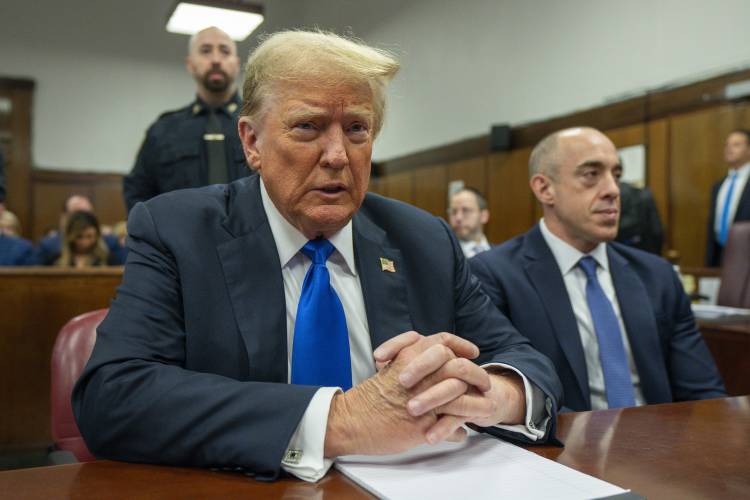 Former President Donald Trump appears at Manhattan criminal court during jury deliberations in his criminal hush money trial in New York, Thursday, May 30, 2024. (Steven Hirsch/New York Post via AP, Pool)