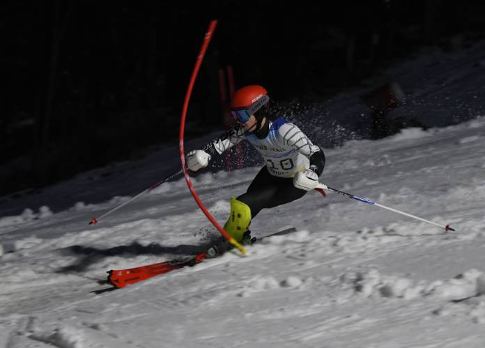 Mohawk Trail’s Phineas Tuttman competes at a PVIAC meet at Berkshire East last winter