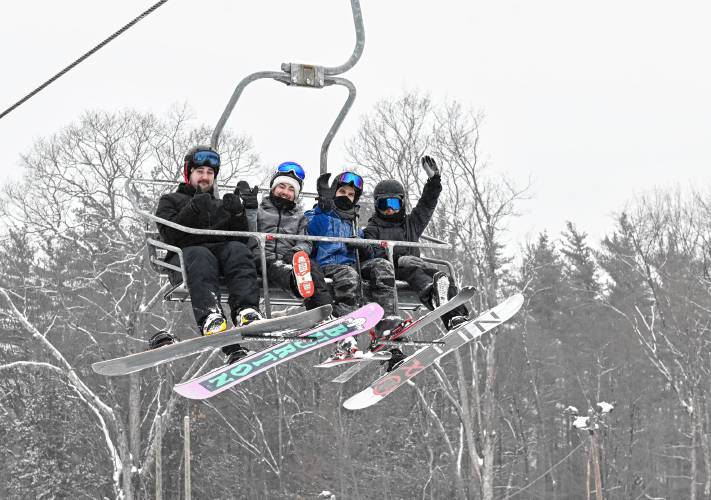 Skiers head up the mountain at Berkshire East Mountain Resort in Charlemont on Thursday.