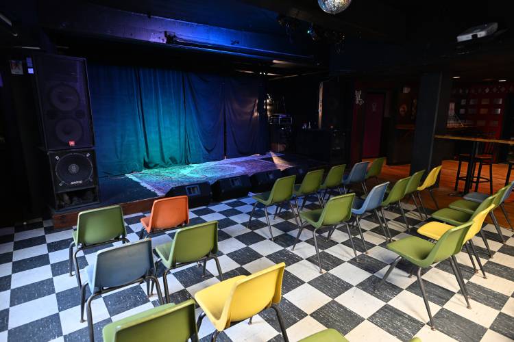The stage area at Last Ditch in Greenfield where the venue intends to host karaoke, burlesque, film screenings, DJ nights, line dancing, and more.
