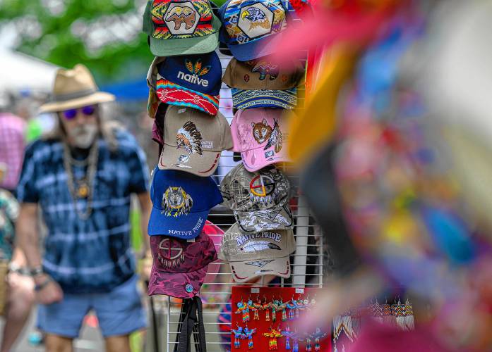 Hats for sale during the Pocumtuck Homelands Festival, celebrating Native American art, music and cultures at Unity Park in Turners Falls on Saturday.