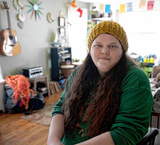 Tásha Pearce, a virtual peer specialist and community bridger with  Wildflower Alliance in the Afiya house in Northampton.


 