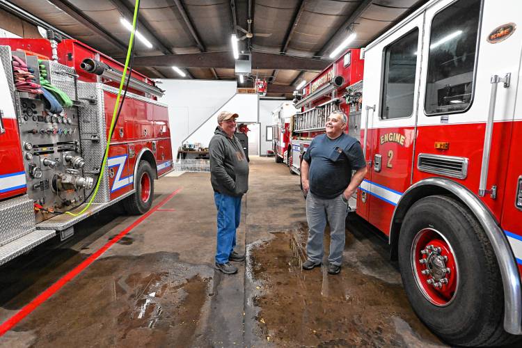 Bernardston Deputy Fire Chief Lloyd Grover and Fire Chief Peter Shedd inside the new Fire Station at 167 Northfield Road.