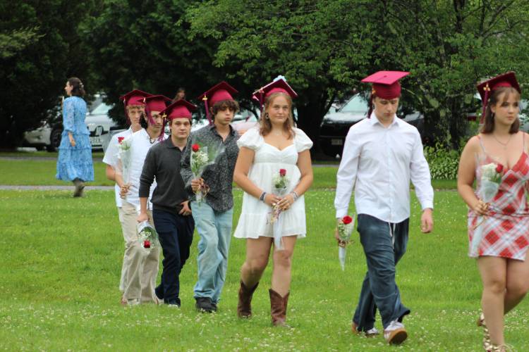 The 10 graduates in the Class of 2025 make their way to the commencement ceremony at The Academy at Charlemont on Saturday.