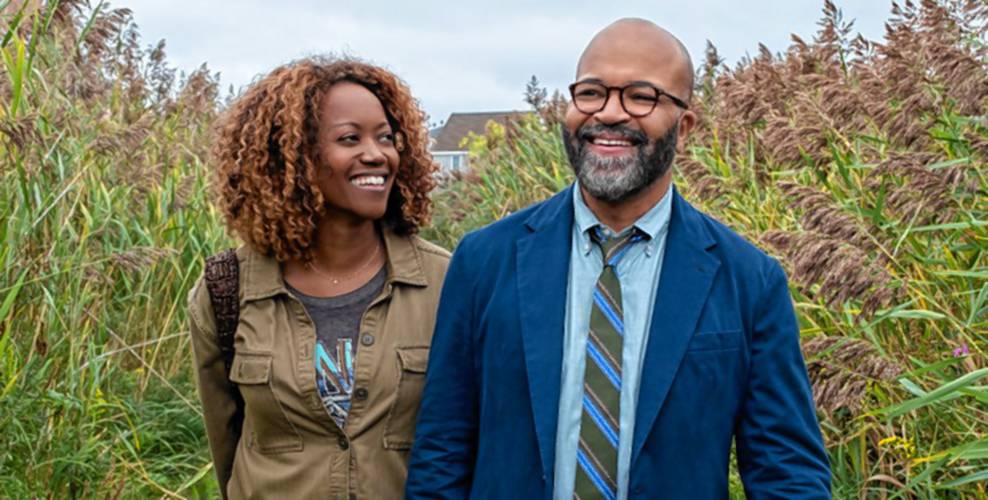 Erika Alexander, as Coraline, and Jeffrey Wright, as Thelonious “Monk” Ellison, share a laugh in a scene from “American Fiction,” a deft comedy and drama now playing at the Amherst Cinema.