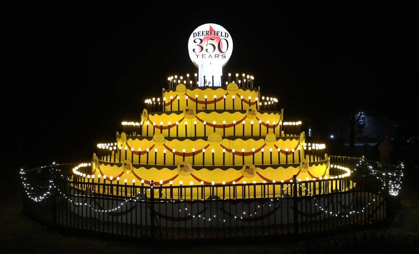 This wooden cake, which in 2023 marked Deerfield’s 350th anniversary, most recently was used by Leverett to commemorate its 250th anniversary. The cake is now on its way to Pepperell.