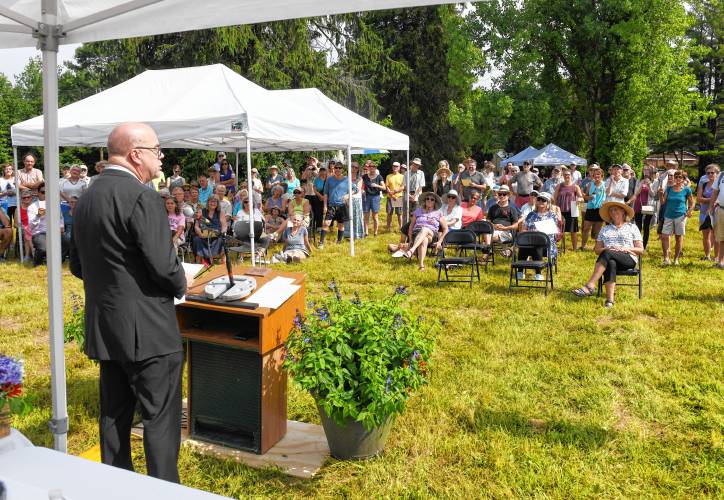 U.S. Rep. Jim McGovern speaks at a groundbreaking ceremony on Friday morning for the new Shutesbury library.