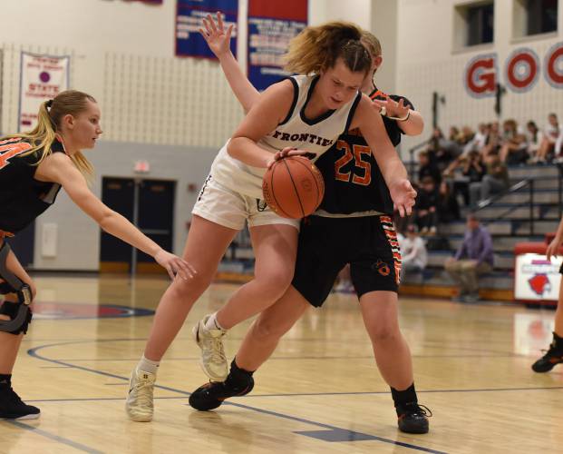 Frontier’s Harper Modestow scored 25 points in the Redhawks’ Class B semifinal loss to Pittsfield on Wednesday. Frontier’s Harper Modestow scored 25 points in the Redhawks’ Class B semifinal loss to Pittsfield on Wednesday.