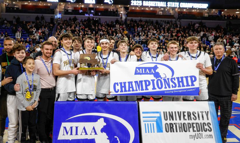 The Pioneer boys basketball team beat Hopedale 49-28 to win the MIAA Division 5 state championship Saturday at the Tsongas Center in Lowell.