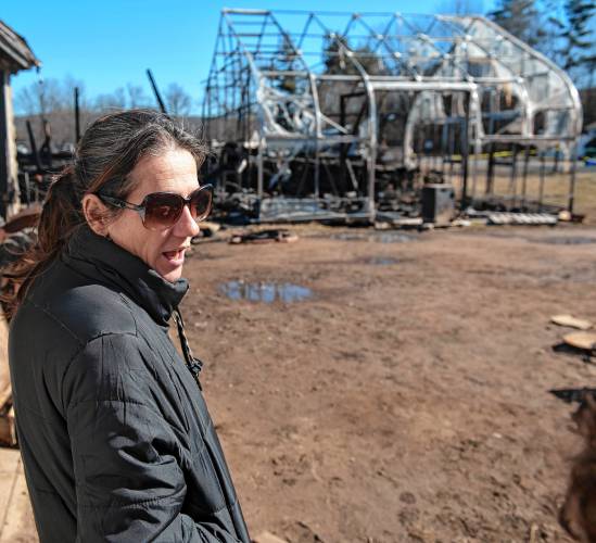Stephanie Kennedy, the farm manager at Red Fire Farm in Granby, talks about the fire on Monday morning that burned a barn and greenhouse on Saturday afternoon.