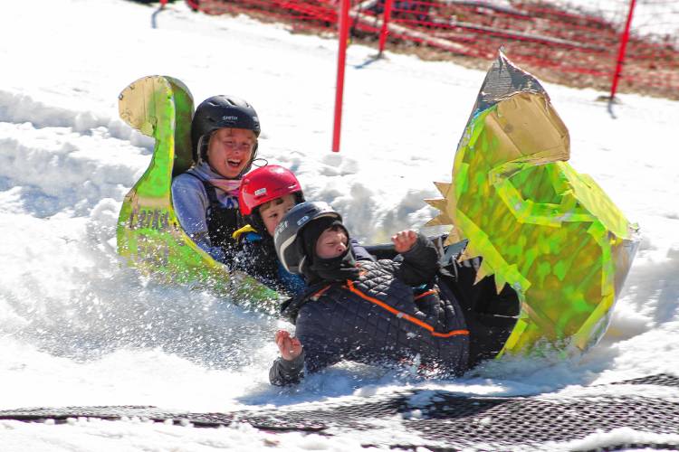 Berkshire East Mountain Resort in Charlemont held its annual Cardboard Classic on Sunday, inviting participants to race down the hill in their own cardboard sleds.