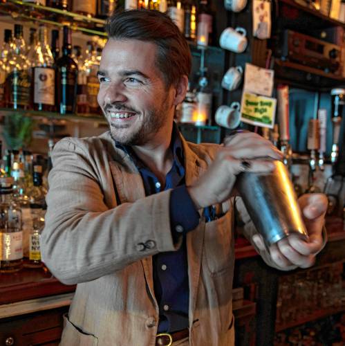 Ned King, bar manager of Gigantic in Easthampton, makes a drink called the Gem.