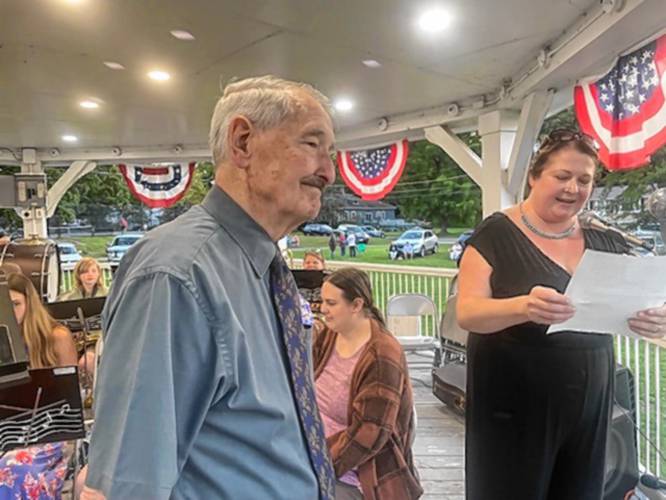 The Orange Community Band ended its summer concert season by honoring longtime drummer Marty Picard with a memory book of photos and a drummer shadowbox created by bandmate Jerry Hageman.