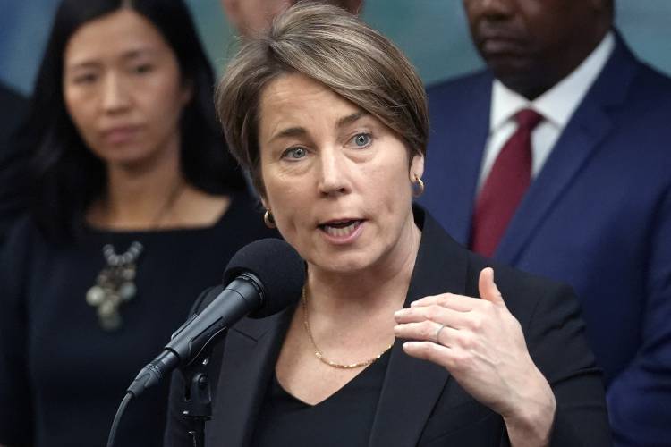Massachusetts Gov. Maura Healey takes questions from reporters, Jan. 31, 2024, in Boston. Massachusetts Gov. Maura Healey takes questions from reporters, Jan. 31, 2024, in Boston.