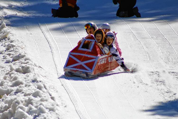 Berkshire East Mountain Resort in Charlemont held its annual Cardboard Classic on Sunday, inviting participants to race down the hill in their own cardboard sleds.